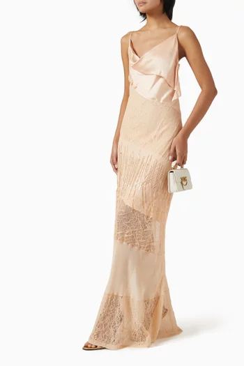 Ibis Sacro Maxi Dress in Satin & Lace