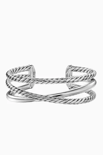 Bold Crossover Three Row Cuff Bracelet in Sterling Silver