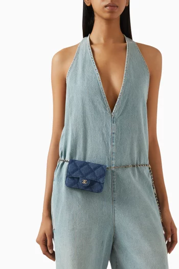 Printed Belt Bag in Denim