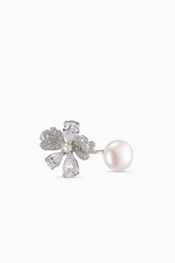 Pearl Snow Rose Ring in 18kt White Gold