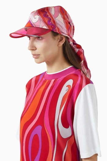 Printed Visor Cap in Silk Twill