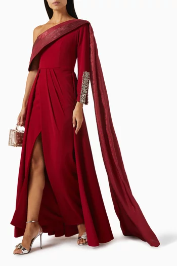Asymmetric Cape Gown in Organza