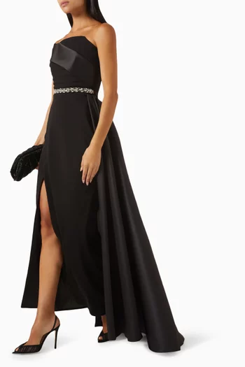 Embellished Off-shouder Gown in Scuba
