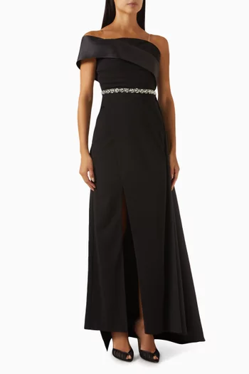 Embellished Off-shouder Gown in Scuba