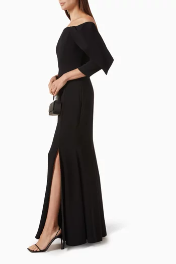 Embellished Off-shoulder Dress in Crepe