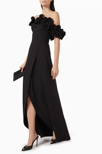 Off-shoulder Asymmetric Dress in Fine Casandra