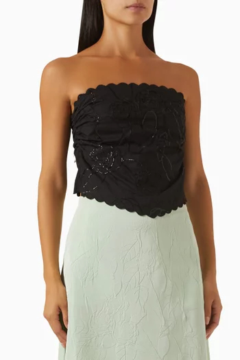 Embroidered Bustier Petit Beurre Top in Cotton