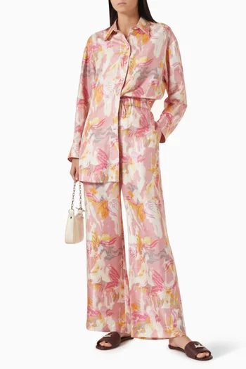 Floral Pyjama Pants in Silk Twill
