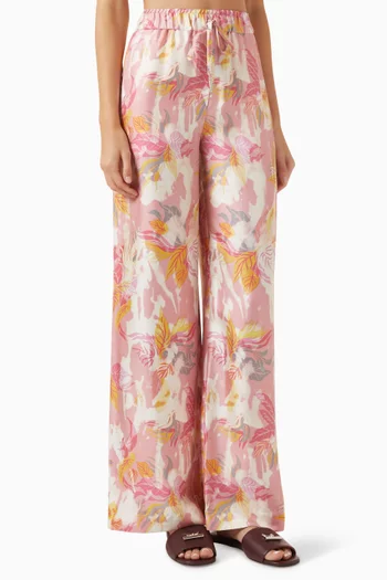 Floral Pyjama Pants in Silk Twill