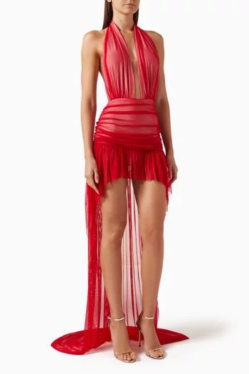 Hi Low Halter Dress in Mesh