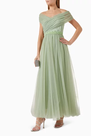 Sequin-embellished Belt Dress in Tulle