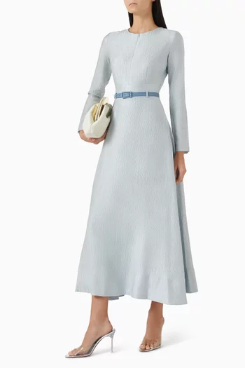 Belted Midi Dress in Jacquard Satin