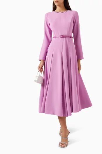 Crystal-embellished Belted Dress in Crepe