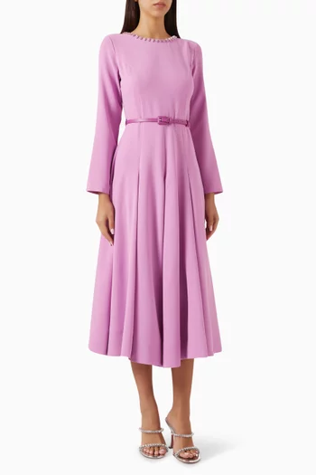 Crystal-embellished Belted Dress in Crepe