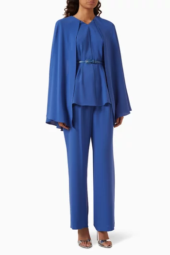 Cape-sleeve Top & Pants in Crepe