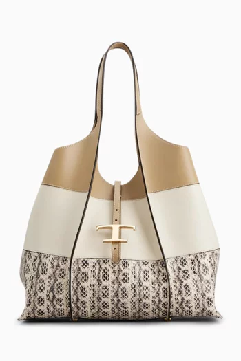 حقيبة كتف متوسطة بحلية كلاسيكية بشكل حرف T جلد