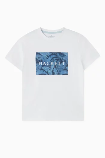 تي شيرت بشعار الماركة في مربع بنقشة أشجار نخيل قطن جيرسيه