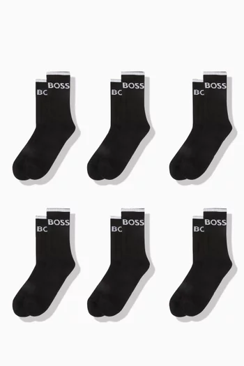 Ribbed Crew Socks in Cotton-blend, Set of 6
