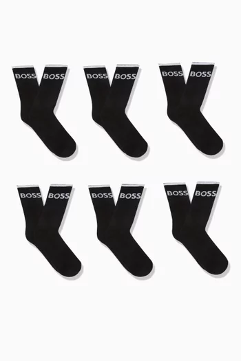 Ribbed Crew Socks in Cotton-blend, Set of 6