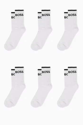 Ribbed Crew Socks in Cotton-blend, Set of 6
