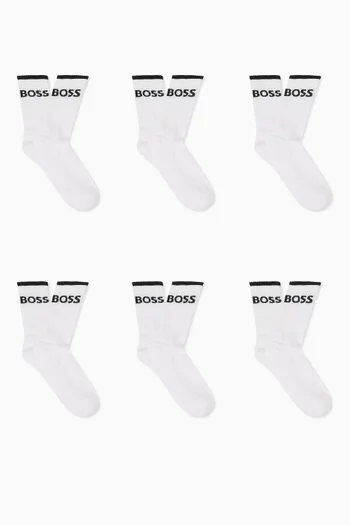Ribbed Crew Socks in Cotton-blend, Set of 6