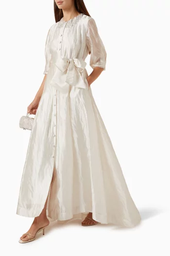 Farrah Belted Gown in Jacquard