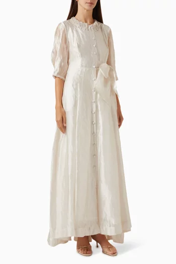 Farrah Belted Gown in Jacquard
