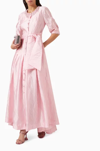 Farrah Belted Gown in Jacquard