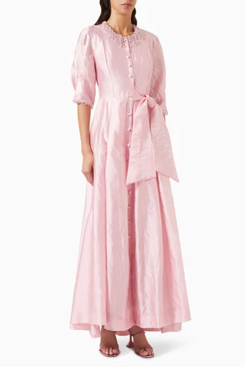 Farrah Belted Gown in Jacquard