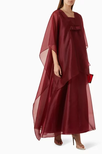 Bow Asymmetric-sleeve Maxi Dress