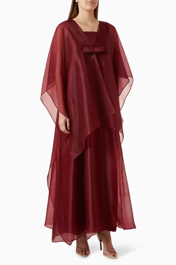 Bow Asymmetric-sleeve Maxi Dress