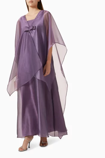 Bow Asymmetric-sleeve Maxi Dress