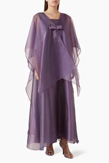 Bow Asymmetric-sleeve Maxi Dress