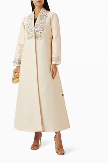 Embroidered Collar Abaya in Satin