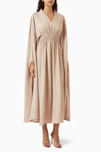 Embroidered Cape-sleeve Dress