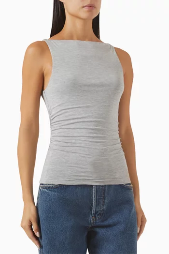 365 Ruched Side Boat Neck Top