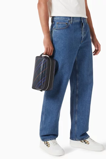 Wash Bag in Check Canvas