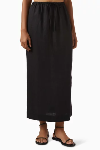 Drawstring Midi Skirt in Linen