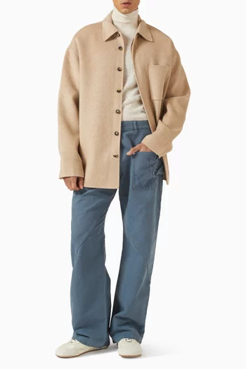 جاكيت بنمط قميص فضفاض صوف