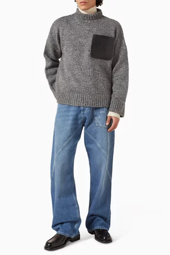 سترة بجيب خارجي مزيج صوف