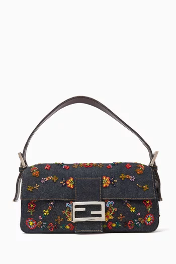 2000s Beaded Baguette Shoulder Bag in Denim