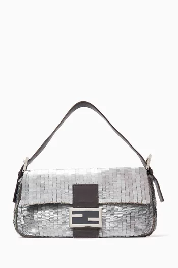 2000s Sequin Baguette Shoulder Bag in Leather