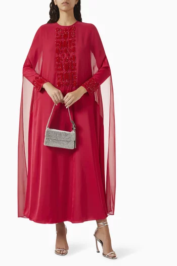 Embroidered Cape Kaftan in Chiffon & Crepe