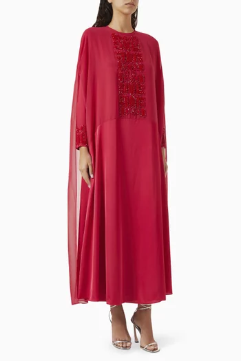 Embroidered Cape Kaftan in Chiffon & Crepe