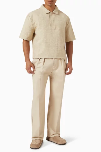 Textured Boxy Polo Shirt in Cotton-linen