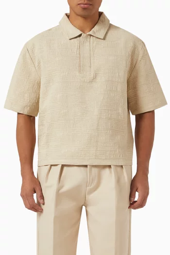 Textured Boxy Polo Shirt in Cotton-linen