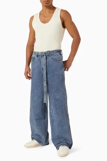 Wide-leg Belted Jeans