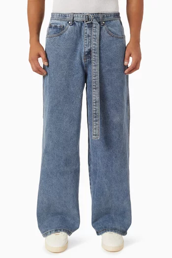 Wide-leg Belted Jeans