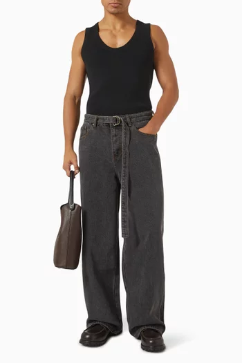 Wide-leg Belted Jeans