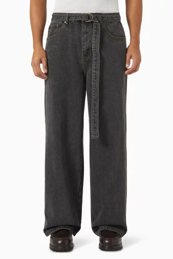 Wide-leg Belted Jeans